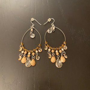 Silver Drop Earrings with Pink Designs